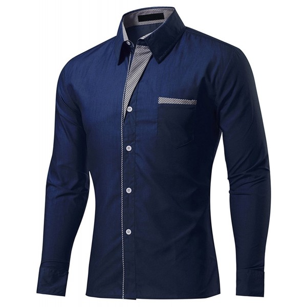 Men's Casual Long Sleeve Lapel Striped-Trim Fitted Button Down Shirts ...