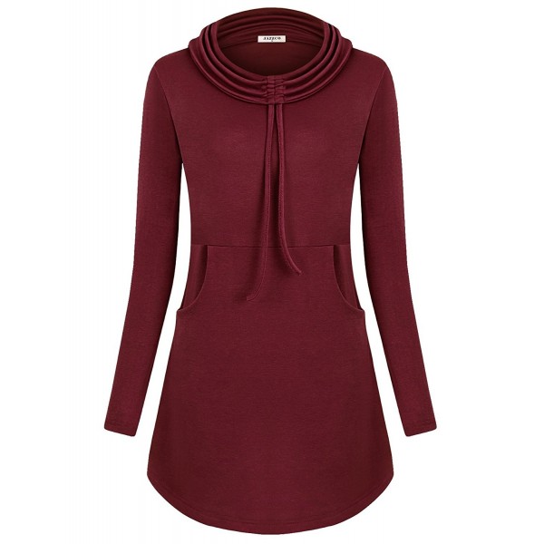 Women's Turtleneck Long Sleeve Tunic Tops With Pockets - Wine-75 ...