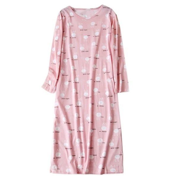 Women's Cotton Sleepwear Nightgown Long Sleeves Print Sleep Dress With ...