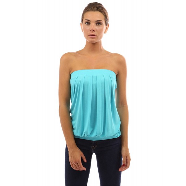 Women's Pleated Tube Top - Turquoise - CI11EEIGLP9