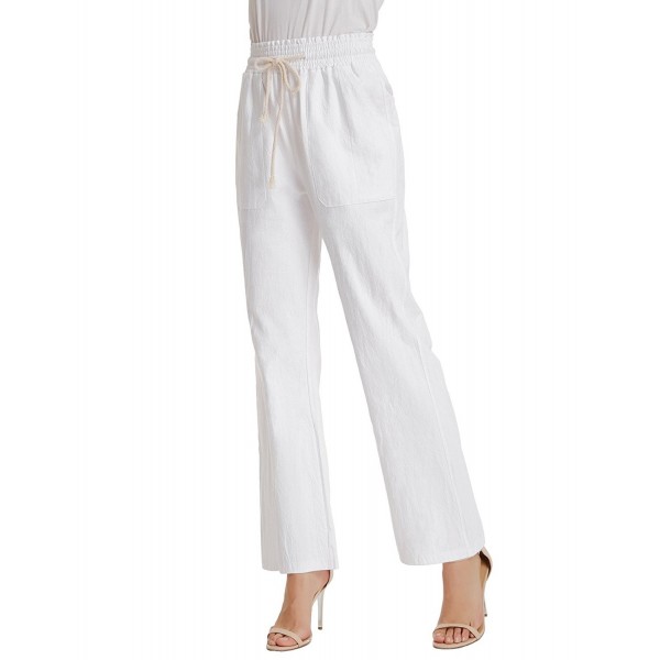 Women's Drawstring Linen Pants - White - CV187L783R2