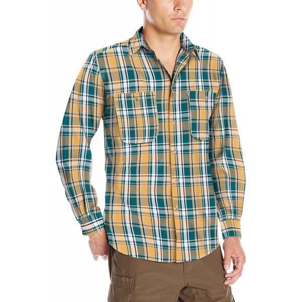 Men's Wrinkle-Resistant Spread Collar Plaid Woven Shirt - Teal ...