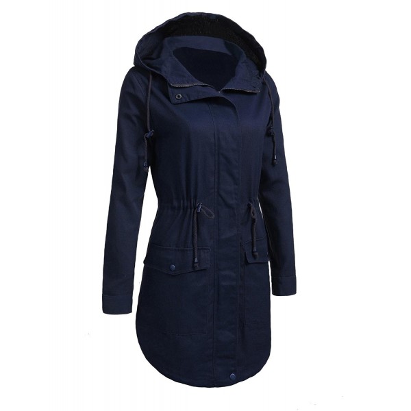 Women's Long Sleeve Drwastring Waist Hooded Parka Jacket Army Anorak ...