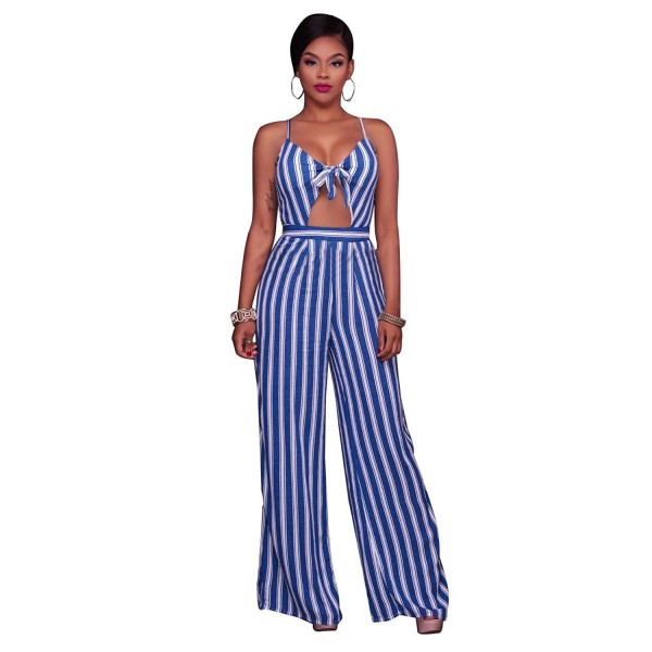 Womens Spaghetti Stripe Jumpsuits Rompers - 2 Dark Blue - CR183RXH0KC