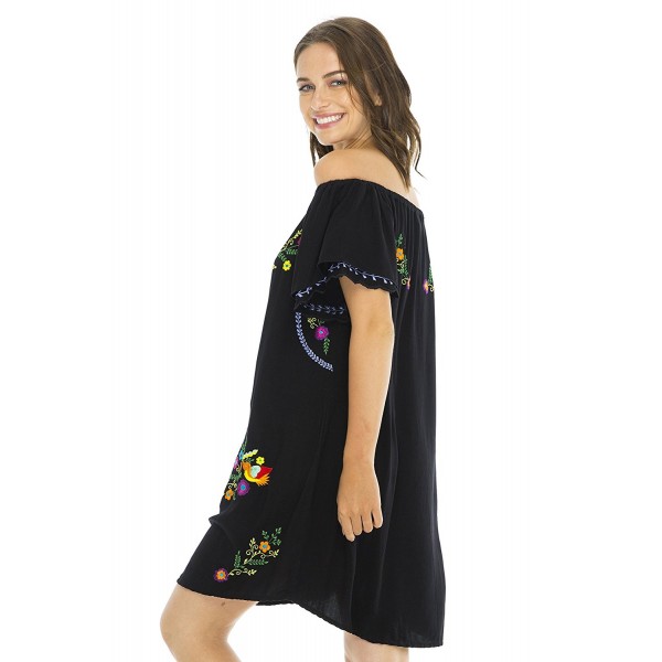 Womens Short Dress Off Shoulder Embroidery Tunic Mexican Style - Black ...