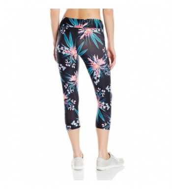 Women's Tropical Floral Athletic Capri with Black Ground - Multi ...