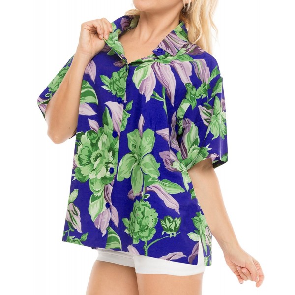 Hawaiian Shirt Blouses Button Down Beach Dress Women Short Sleeves Camp ...