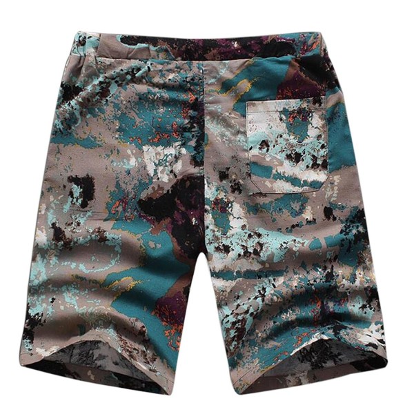 Men's Cotton Linen Short Patterned Elastic Waist Drawstring Beach ...