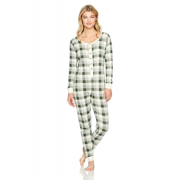 Burt's Bees Women's Adult 100% Organic Cotton Holiday 1-Piece Pajamas - Evergreen Buffalo Plaid - CT184RUIG9A