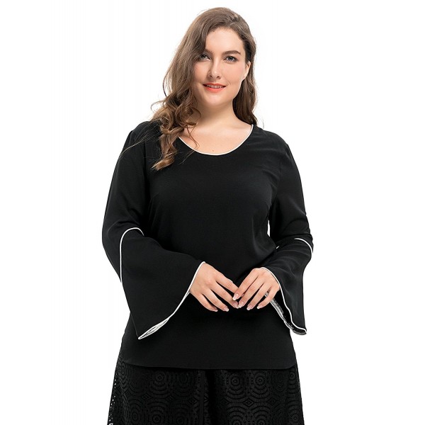 Women's Plus Size Twisted Texture Piping Blouse Top With Bell Sleeves ...
