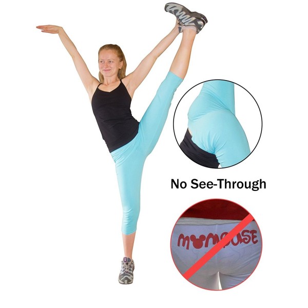 Cotton Yoga Capri Pants Women's Tummy Control Workout Leggings Non  See-Through Fabric - Skyblue - CZ11ZAQONWV