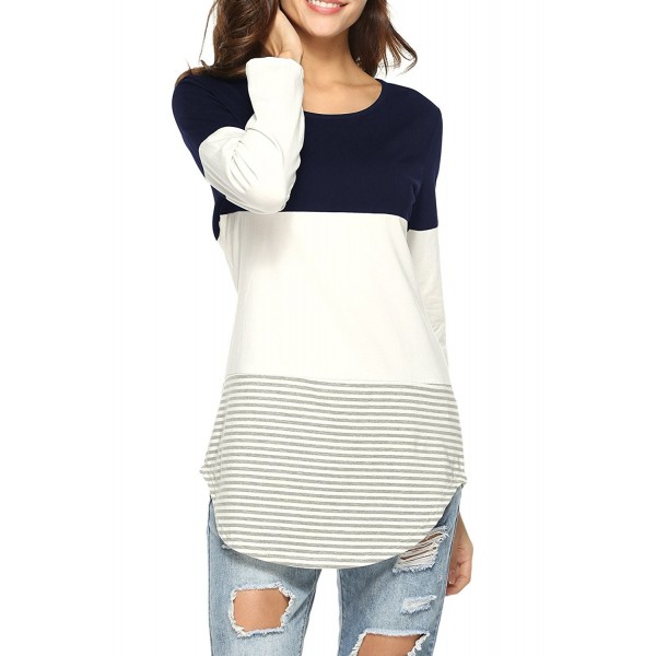 Womens Casual Color Block Blouses Shirt Long Sleeve Tunic Tops With ...