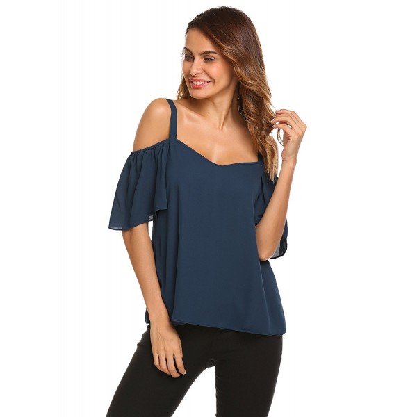 Womens Shoulder Flounce Sleeve - Purplish Blue Navy - CW184SHW2EQ