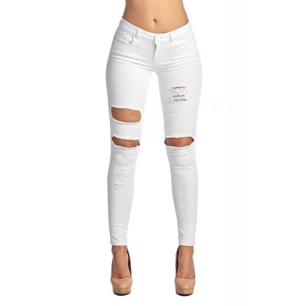 Women's Butt Lift Super Stretchy Distressed Skinny Jeans - White ...