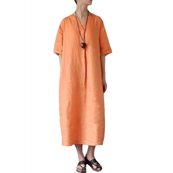 Women's Half Sleeve Candy Color Summer Dress - Orange - C317YLGMNR0