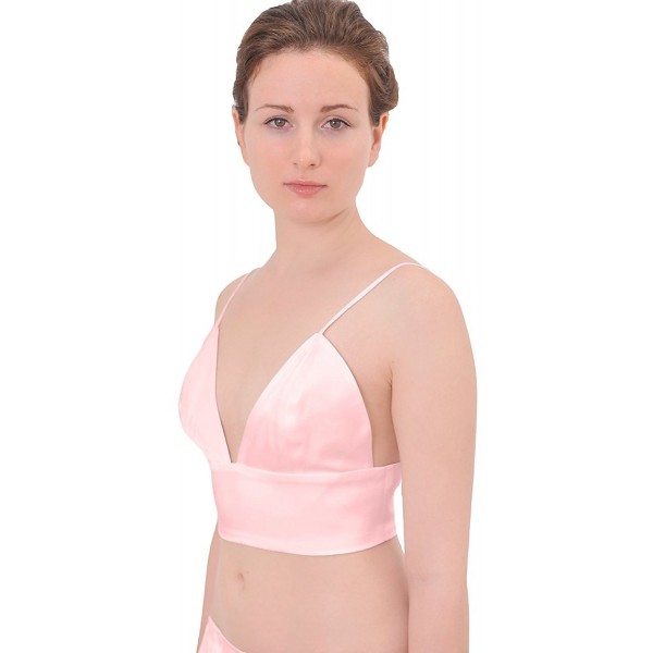 Womens Pure Silk Triangle Bralette Bralet Bras Crop Top Pink