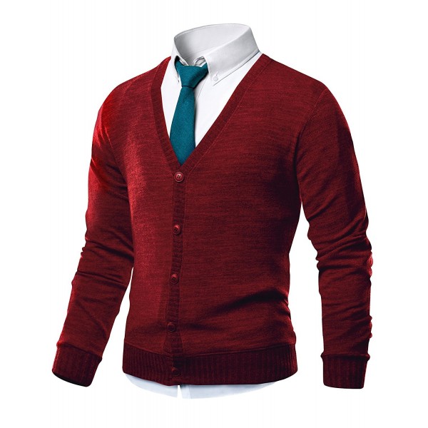 Mens Slim Fit V-Neck Button Up Cardigan Sweater - Ns1088-red - C212966V99V