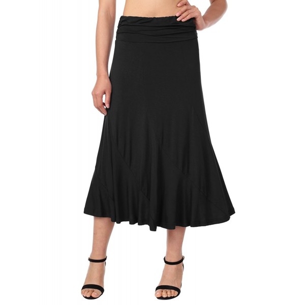 DJT Women's Vintage High Waist Shirring A-Line Long Midi Skirt - Black ...