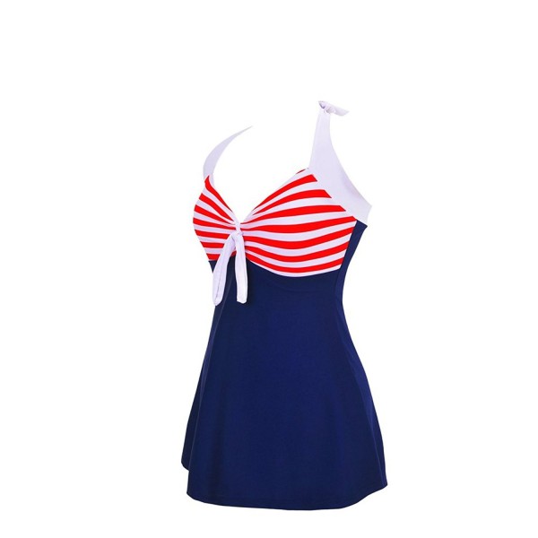 Women's One Piece Swimsuit Vintage Sailor Straps Halter Pin Up ...