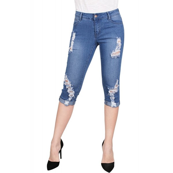 Women's Stretchy 5 Pocket Skinny Capri Jeans - Medium Denim1 - C6180W8KG7E