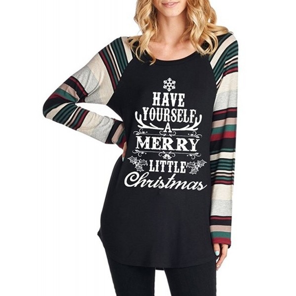 Women's Christmas Printed Raglan Sleeve Tunic Tops Shirts - Black ...