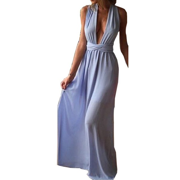 Missord Women Sexy V Neck Sleeveless Long Halter Party Dress - Sky Blue ...