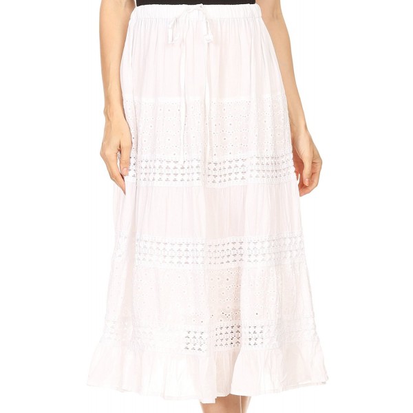 Geneva Cotton Eyelet Skirt With Elastic Waistband - White - CY182ML8KCN
