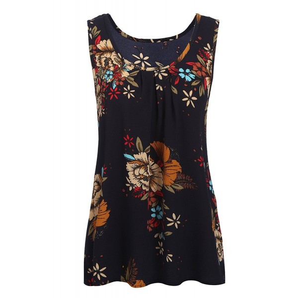 Women's Sleeveless Floral Pleated Knit Shirts Casual Loose Tunic Tank ...