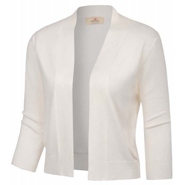 Women's Knit Cardigan Sweaters 3/4 Sleeve Open Front Shrug Cropped Bolero  Jacket - Ivory - CC1898L3NO9