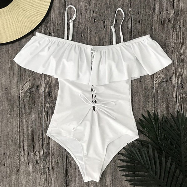 Monokini Shoulder Swimwear Swimsuit - White - C21802ES7NX