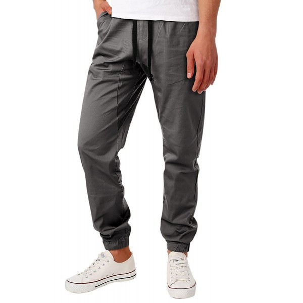 Men's Casual Basic Chino Jogger Pants - Grey - C0180EQN2AY