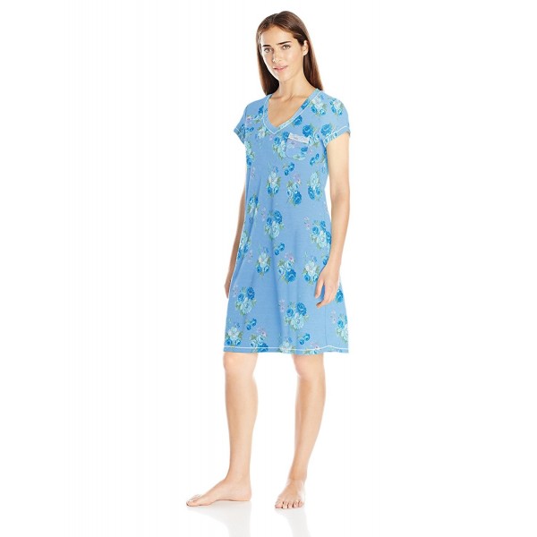 Women's Cottonessa Short Nightgown - Aqua - C712FLEUVPF