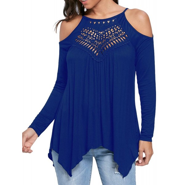 Women S Sexy Lace Off Shoulder Long Sleeve Blouse Shirts Casual Loose Tops Blue C2189xrurgo