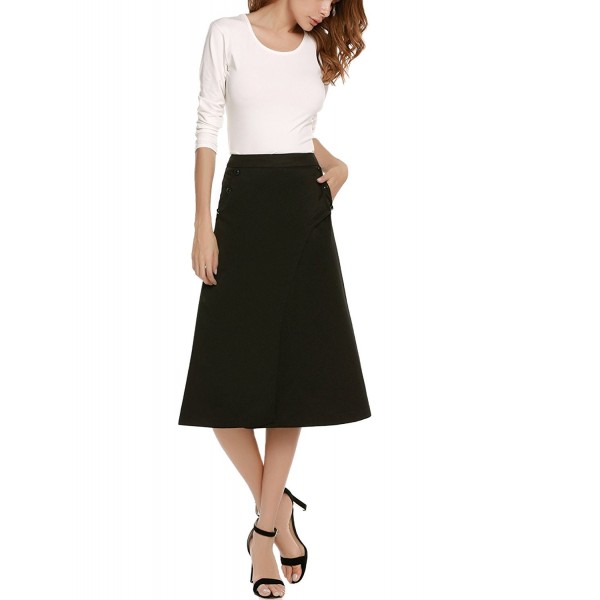 Womens Office Work Party A Line Flared Midi Lady Long Skirts - Black ...