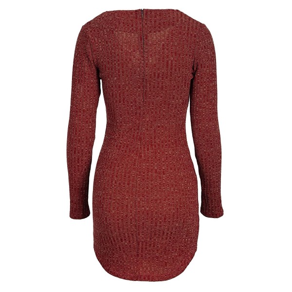 Womens Plunge Neck Lattice Lace Up Long Sleeve Bodycon Mini Dress Red Ch12ehypqat 2971