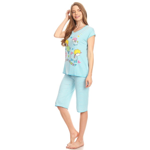 5006C Women Capri Pajama Sets Two Pieces Sleepwear - Blue 53 - CN189KCTDTR