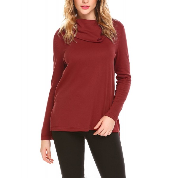 Women's Long Sleeve Button Cowl Neck Knitted Pullover Tunic Blouse Tops ...