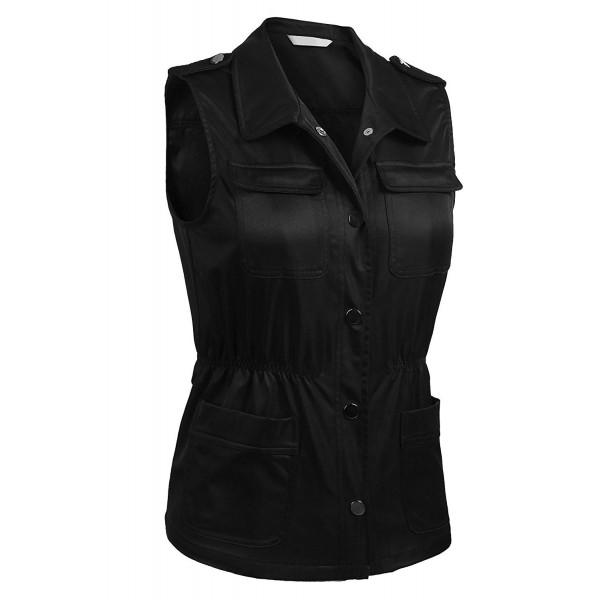 Women's Military Anorak Vest Lightweight Sleeveless Jacket With Pockets Black CW189KWAWN2