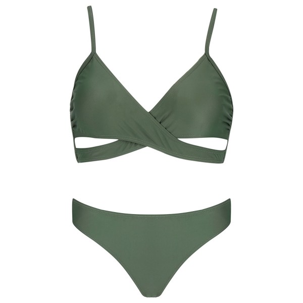 Sexy Green Solid V Neck Cut Out Wrap Bikini Bathing Suits For Women ...