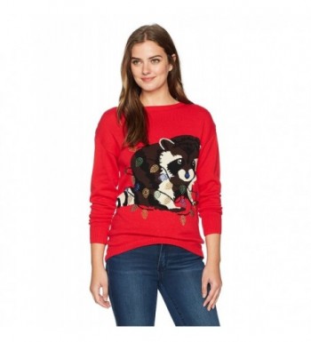 Isabella's Closet Women's Racoon Ugly Christmas Sweater - Red - CM1850X6QX0