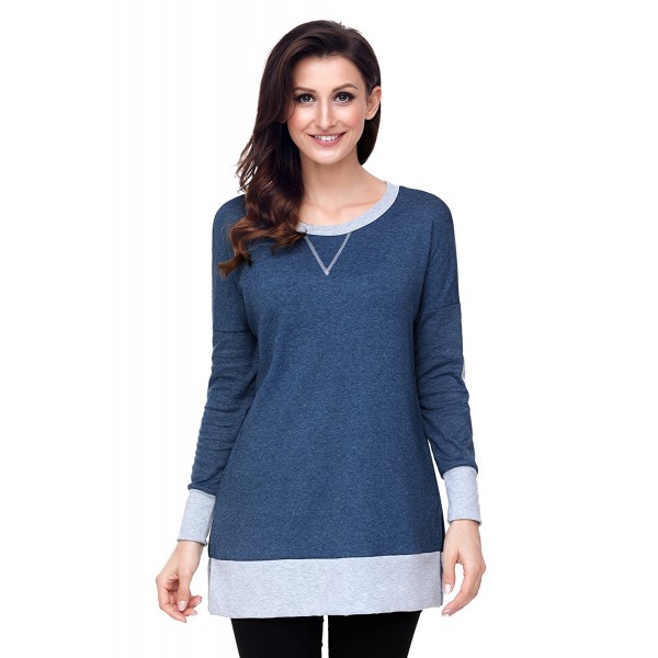 Womens Casual Crewneck Long Sleeve Color Block Tunics Sweatshirt Jumper ...