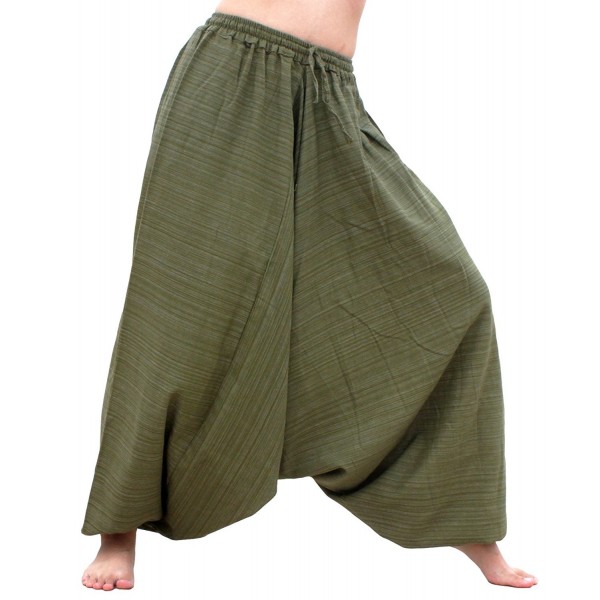 Striped Cotton Elastic Pullstring Waist Baggy Mao Pants - Olive Drab ...