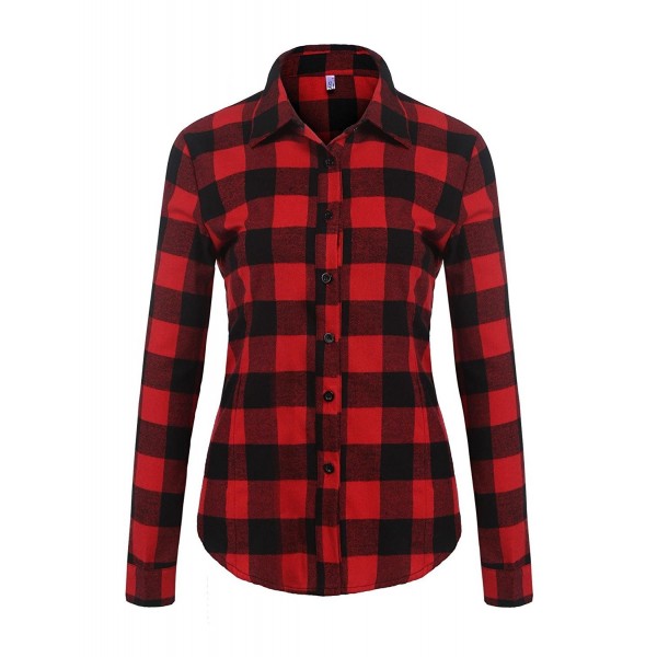 Women's Roll Up Sleeve Casual Slim Plaid Shirt Boyfriend Button Down ...