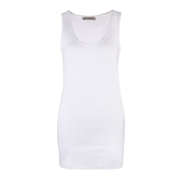 Women Scoop Neck Cotton Extra Long Tank Top Vest - White - CS12O2YB1EX