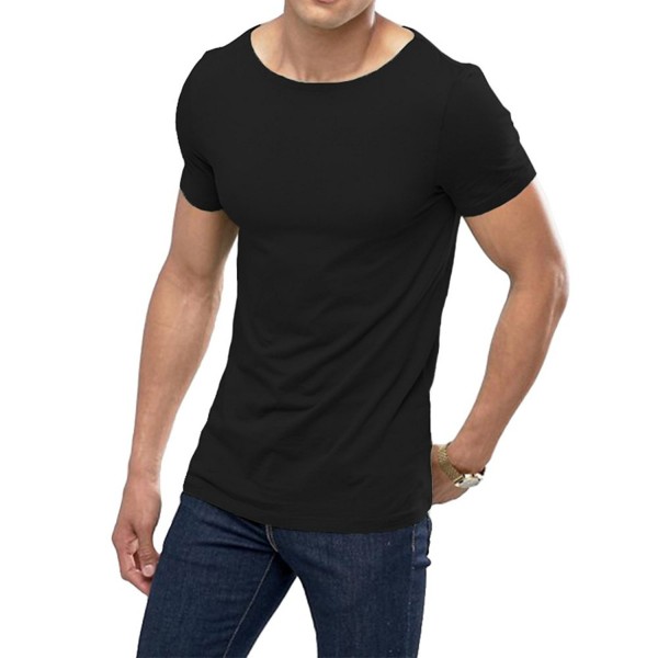 OA Men's Muscle Fit T-Shirt With Boat Neck Stretch Tee - Black ...