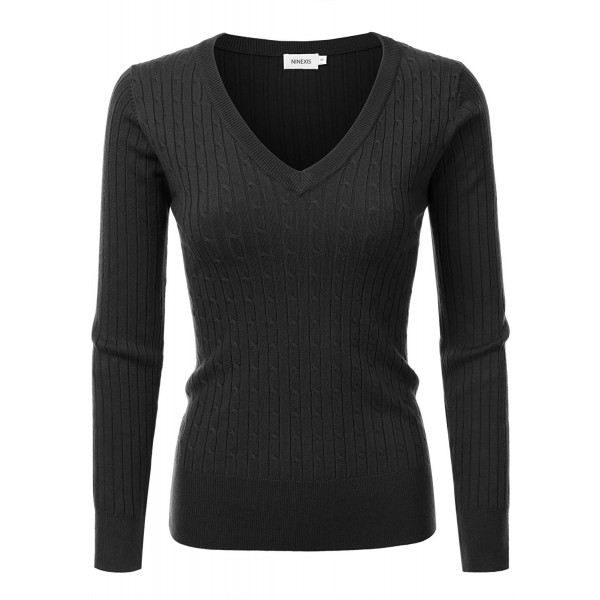 Womens Long Sleeve V-Neck Twisted Knit Sweater Top - Awoswl0195_black ...