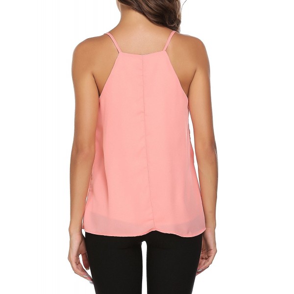 Women Casual V-Neck Chiffon Spaghetti Straps Tank Top - Pink - CK185445E3Q