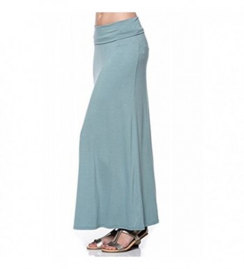 Women`s Rayon Spandex Fold Over Maxi Skirts - Dusty Blue - CP12HAJ7HUZ