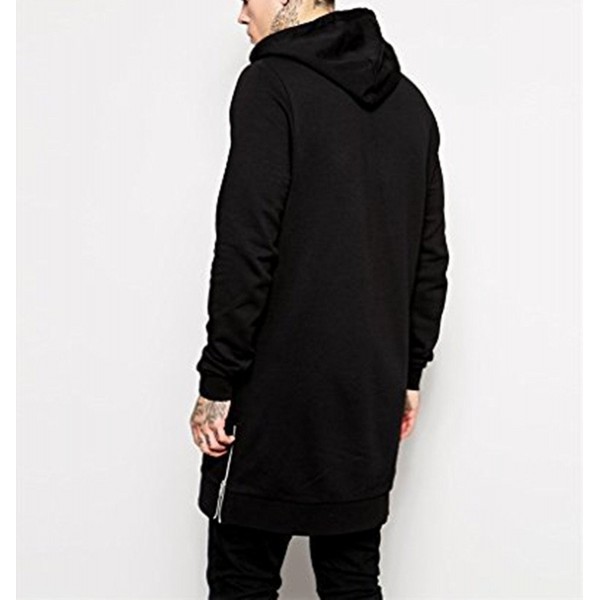 Men's Hipster Hip Hop Longline Pullover Hooded Sweatshirt - Black ...