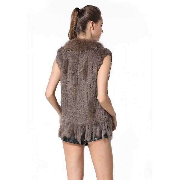 Rabbit Fur Vests With Raccoon Fur Collar Real Fur Knitted Women Waistcoat Khaki Cp183qausc5 2652